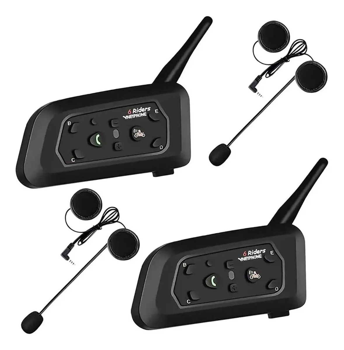 Vnetphone V6 Capacete De Motocicleta Intercom Bluetooth 1200 M 6 Pilotos Intercomunicador De Motocicleta, Impermeável, Gps, Música, Esqui, Montanhismo(2 Pack)
