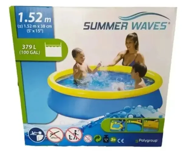 Alberca inflável redonda Summer Waves Easy Set inflável 401L celeste borde amarelo caixa