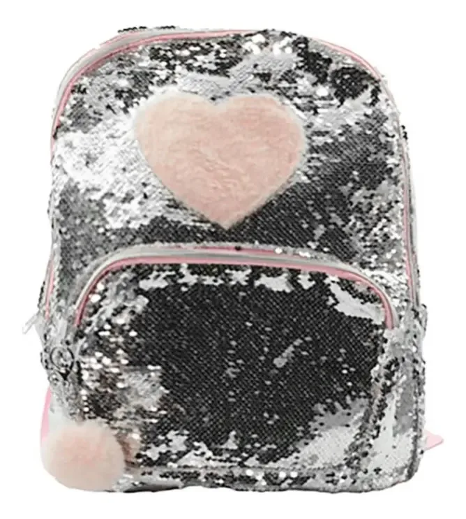 Mochila com capuz - lantejoulas brancas