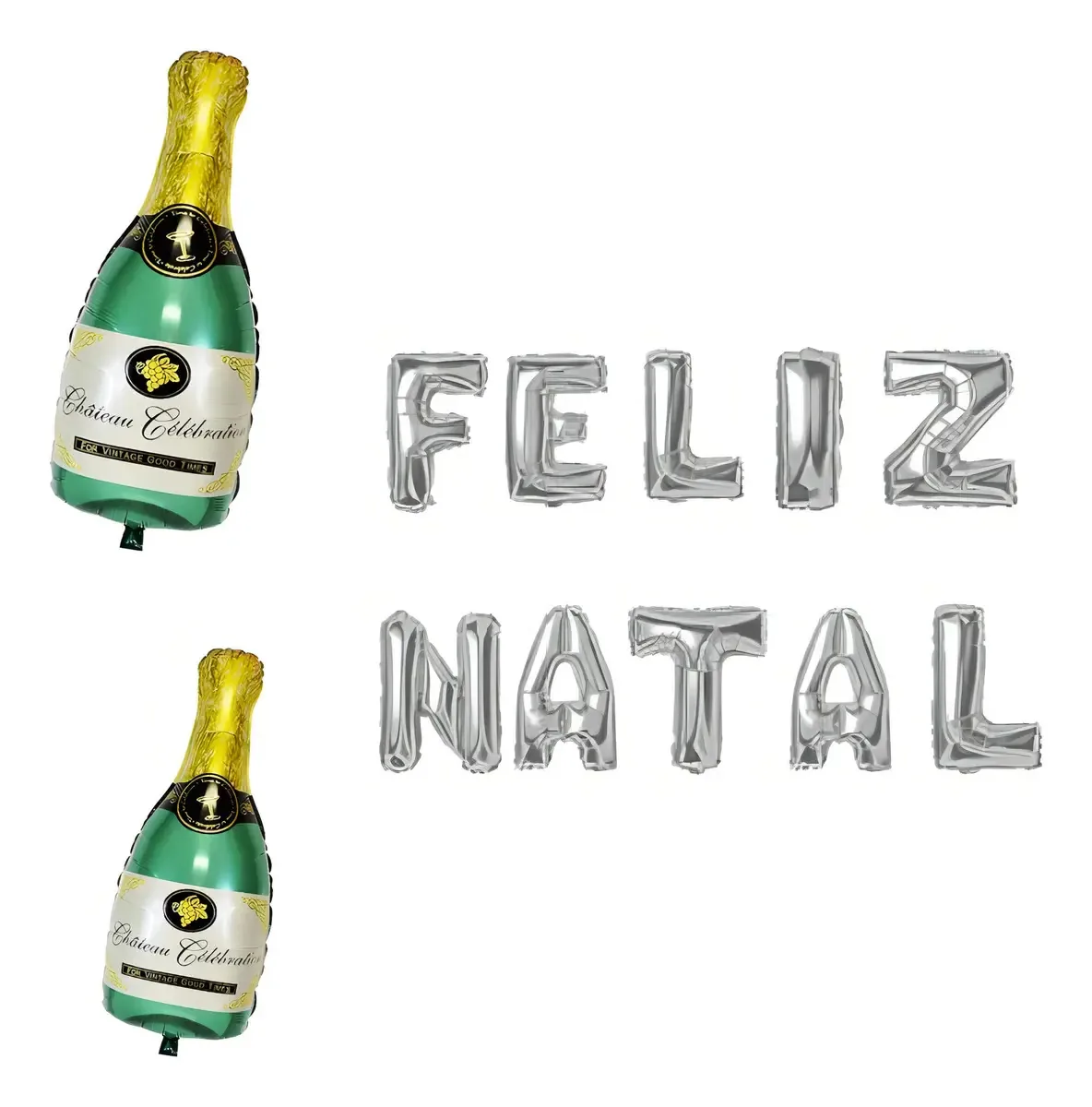 Kit de Balões Metalizados Feliz Natal e 2 Cortinas Decorativas para Festa