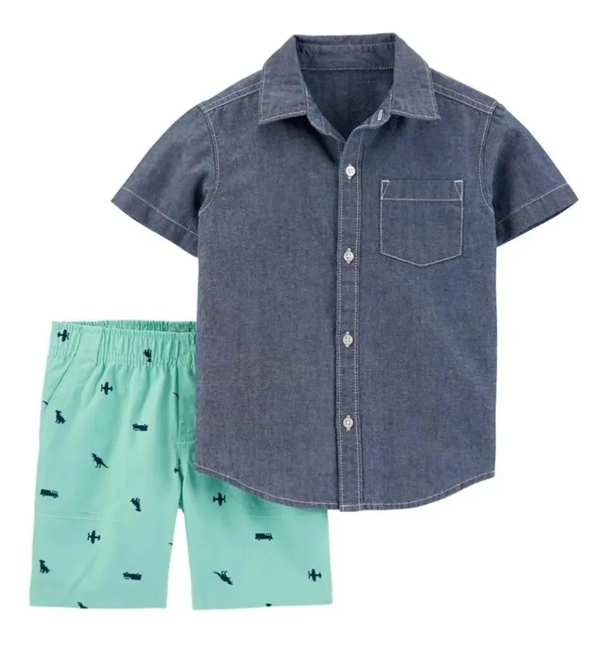 Conjunto 18 Meses Carters Camisa Jeans E Shorts Azul