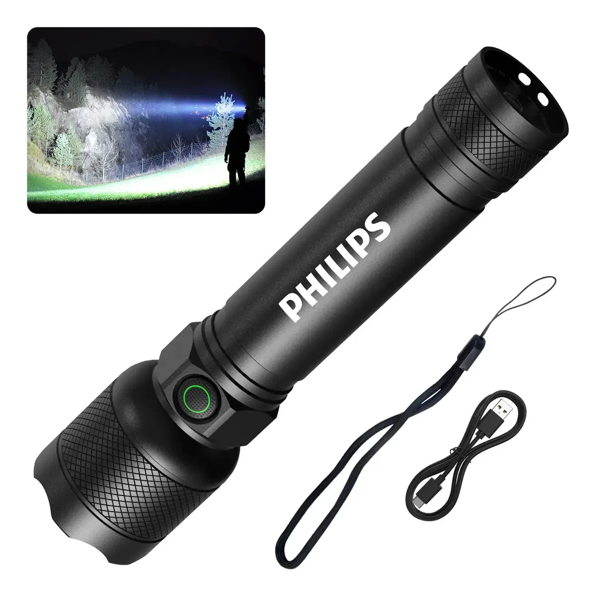 Lanterna táctica recarregável Philips 2188P cor preto luz branco