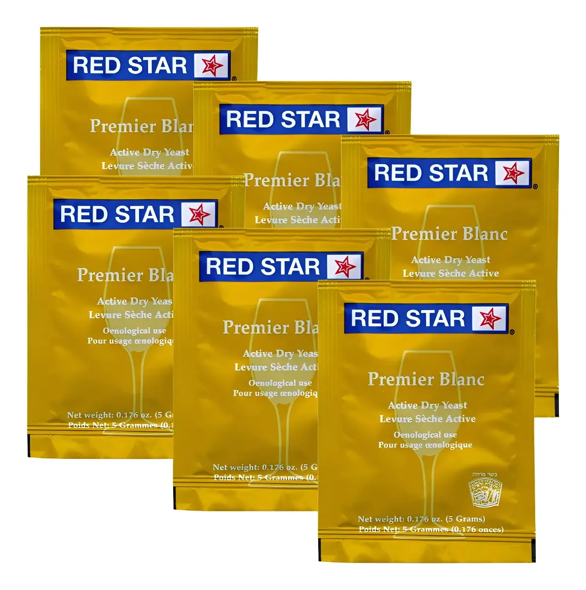 Pacote com 6 leveduras para vinho Red Star Pasteur Blanc