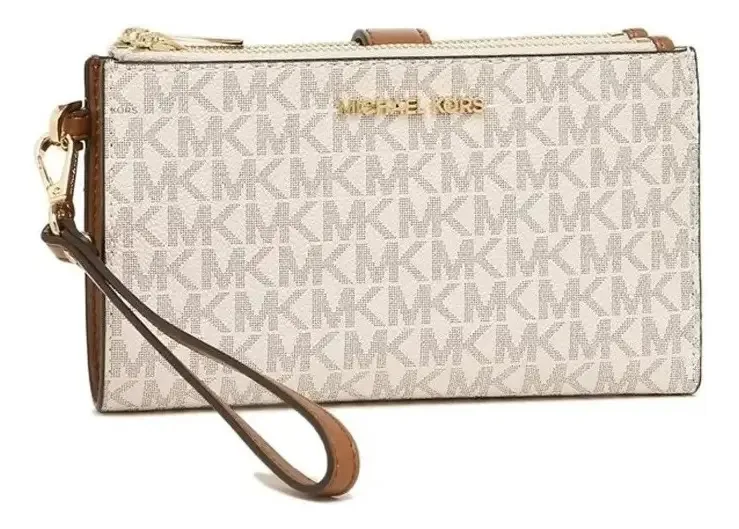 Billetera Michael Kors 35f8gtvw0b Con Diseño Signature Color Vainilla Detalle Camel 11cm X 18cm X 4cm