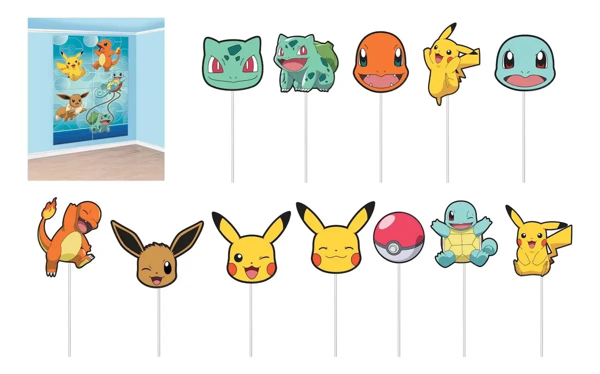 Kit Decorativo Pokémon com 16 Peças e Acessórios