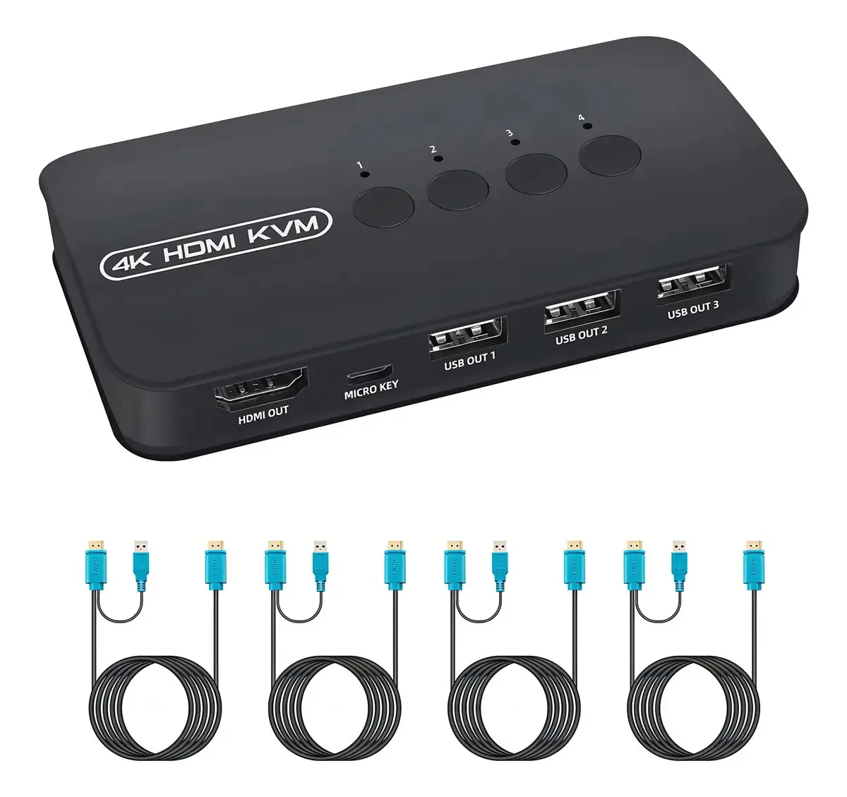 Switch Kvm Hdmi 4 Portas Com Cabos
