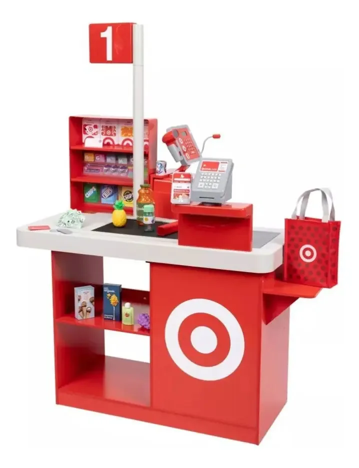 Brinquedo de caixa registradora vermelho Target Checklane com acessórios