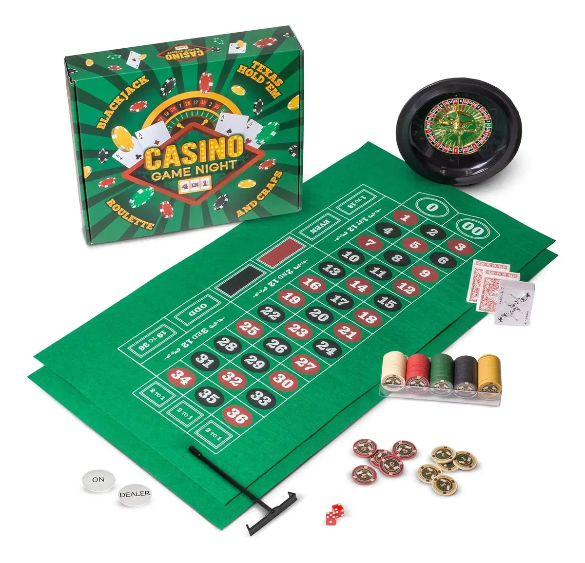 Jogo completo Brybelly 4 em 1 com fichas, cartas e roleta
