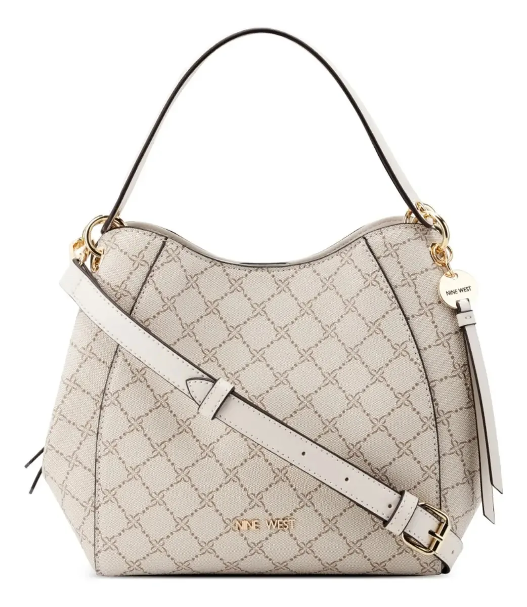 Bolsa tiracolo Nine West Beige para mulheres Ngg129511 Gold Hardware Finish, design gráfico de tecido