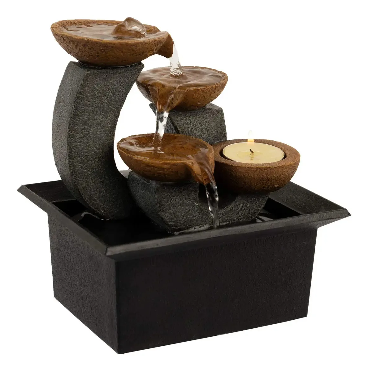 Fonte de água de mesa interna com cascata preta