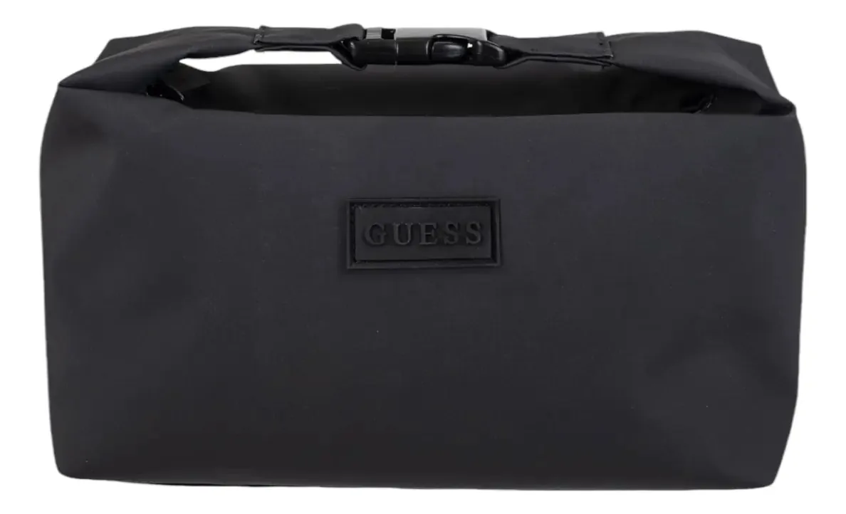 Bolsa de viagem Guess, bolsa de higiene pessoal masculina, cor preta, design de tecido liso