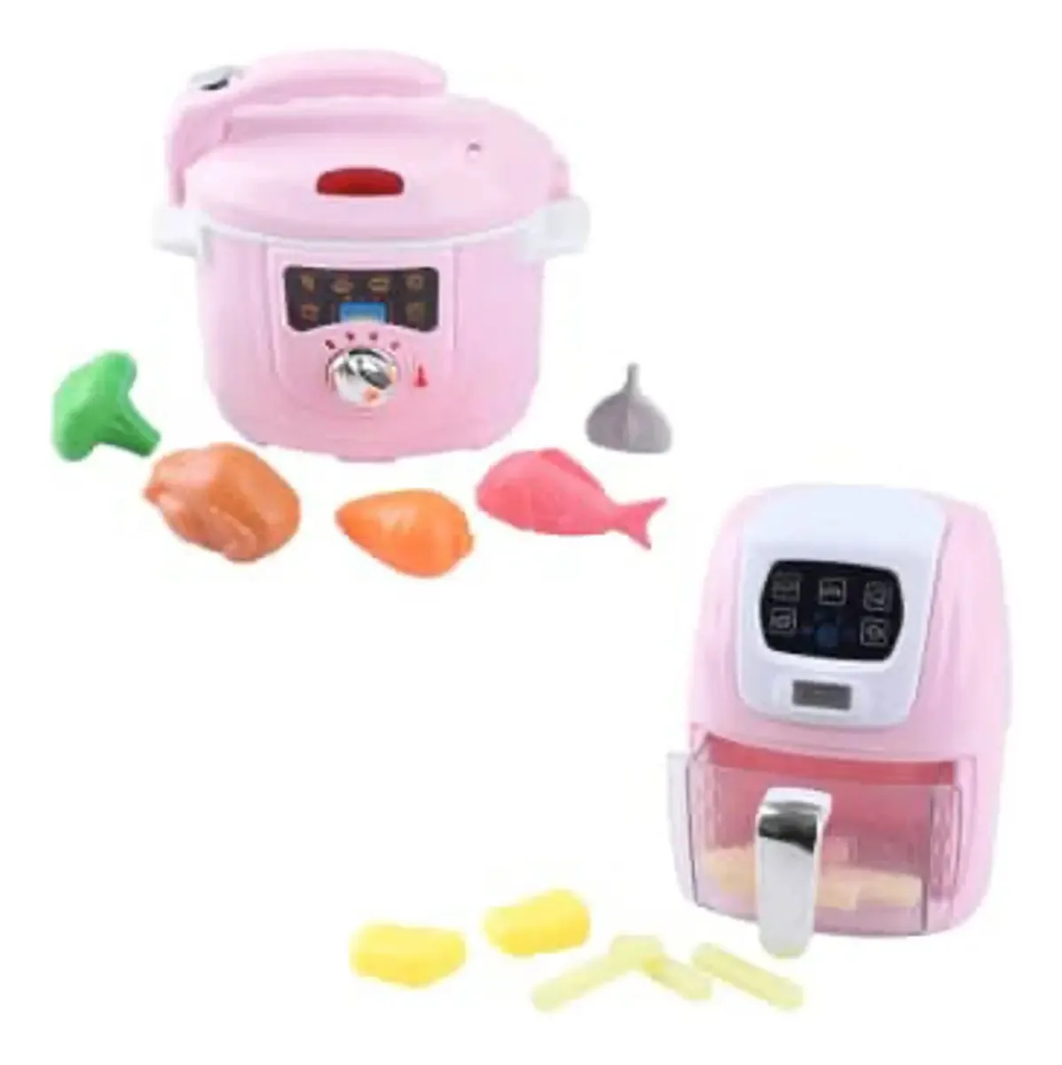 Kit de eletrodomésticos, brinquedos de cozinha, fritadeira e panela, cor rosa