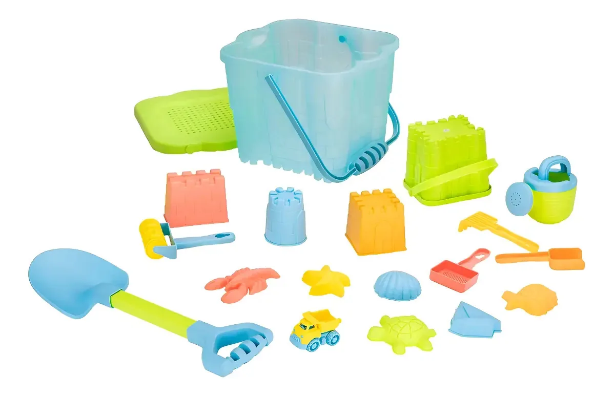 Kit Balde De Praia Brinquedo Infantil 19 Peças Plástico