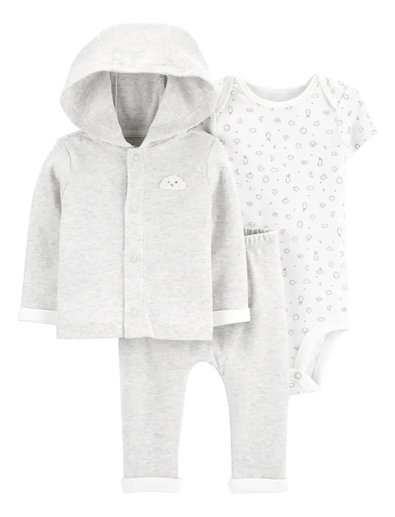 Calças Carters Set 3 Body Cardigan Grey Cloud, tamanho 9m