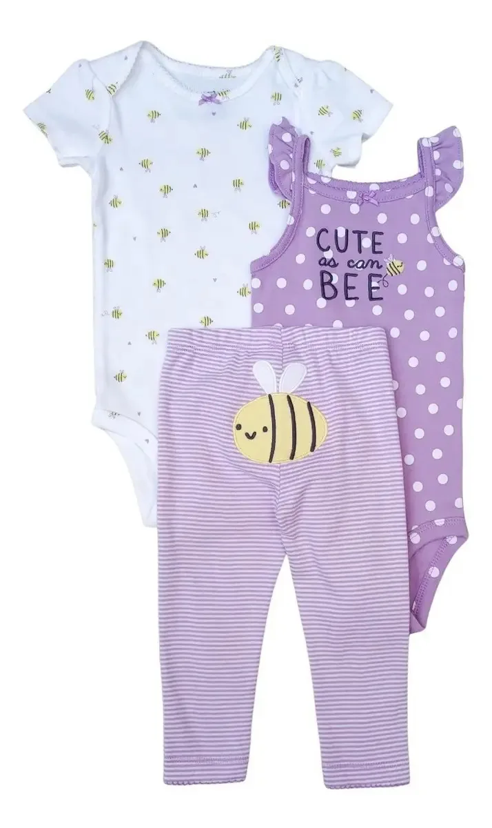Carters Trio Conjuntos Roupas Bebe Menina Kit 2 Body E Calça Cor Abelhas Tamanho 18m (12-18 Meses)
