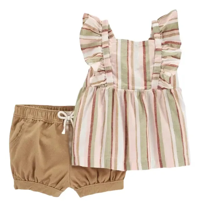 Conjunto Verão Camiseta Listrada Shorts Bebê Menina Carter's Cor Camiseta Listrada Shorts Bege Tamanho 9 Meses