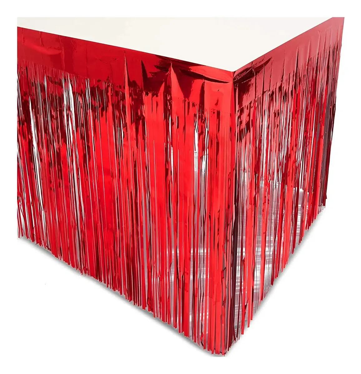 Pacote de saia de mesa com franjas de alumínio vermelho metálico