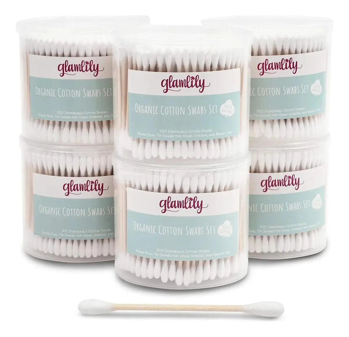 Cotonetes de algodão branco de cabeça dupla (2,8 polegadas, 300 por pacote, 1800 peças, pacote com 6)