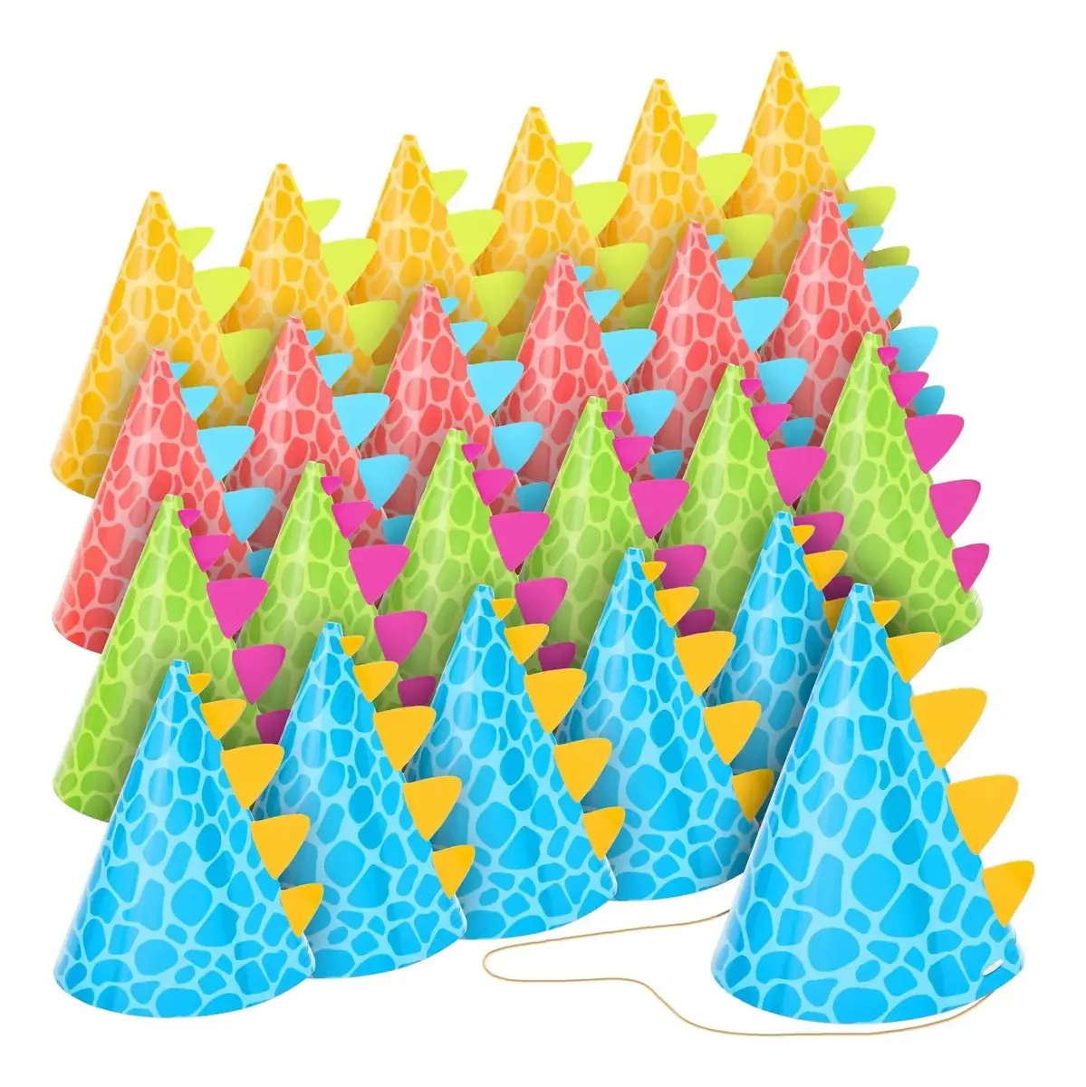 Chapéus de festa Blue Panda Dinosaur para aniversários infantis, chapéus de festa Cone (4,7 x 7 polegadas, pacote com 24)