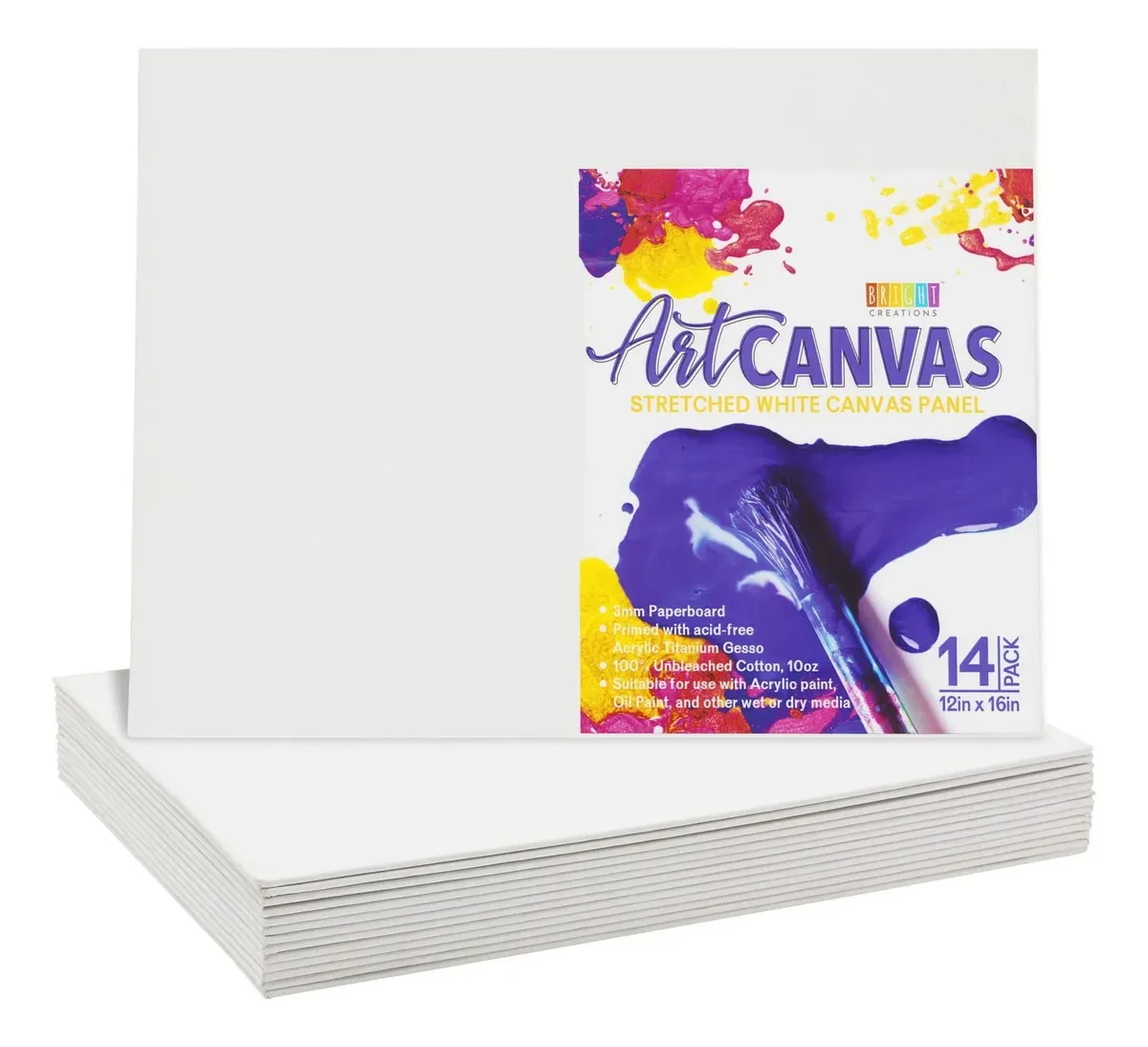 Pacote de 14 painéis e painéis de lona branca para pintura, suprimentos de arte (12 X 16 polegadas)