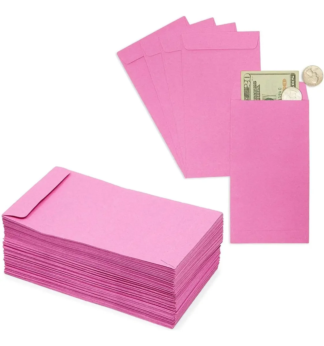 Pacote de 100 envelopes de dinheiro para dinheiro, folha de pagamento, economia de dinheiro, moedas, 100 g/m², rosa (4 x 7 polegadas)