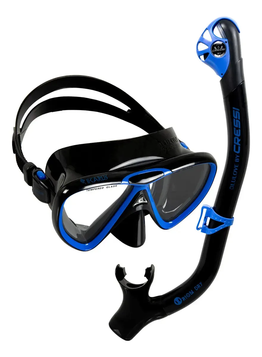 Combinação seca Cressi Ikarus e Orion para mergulho com snorkel e mergulho, cor azul escuro