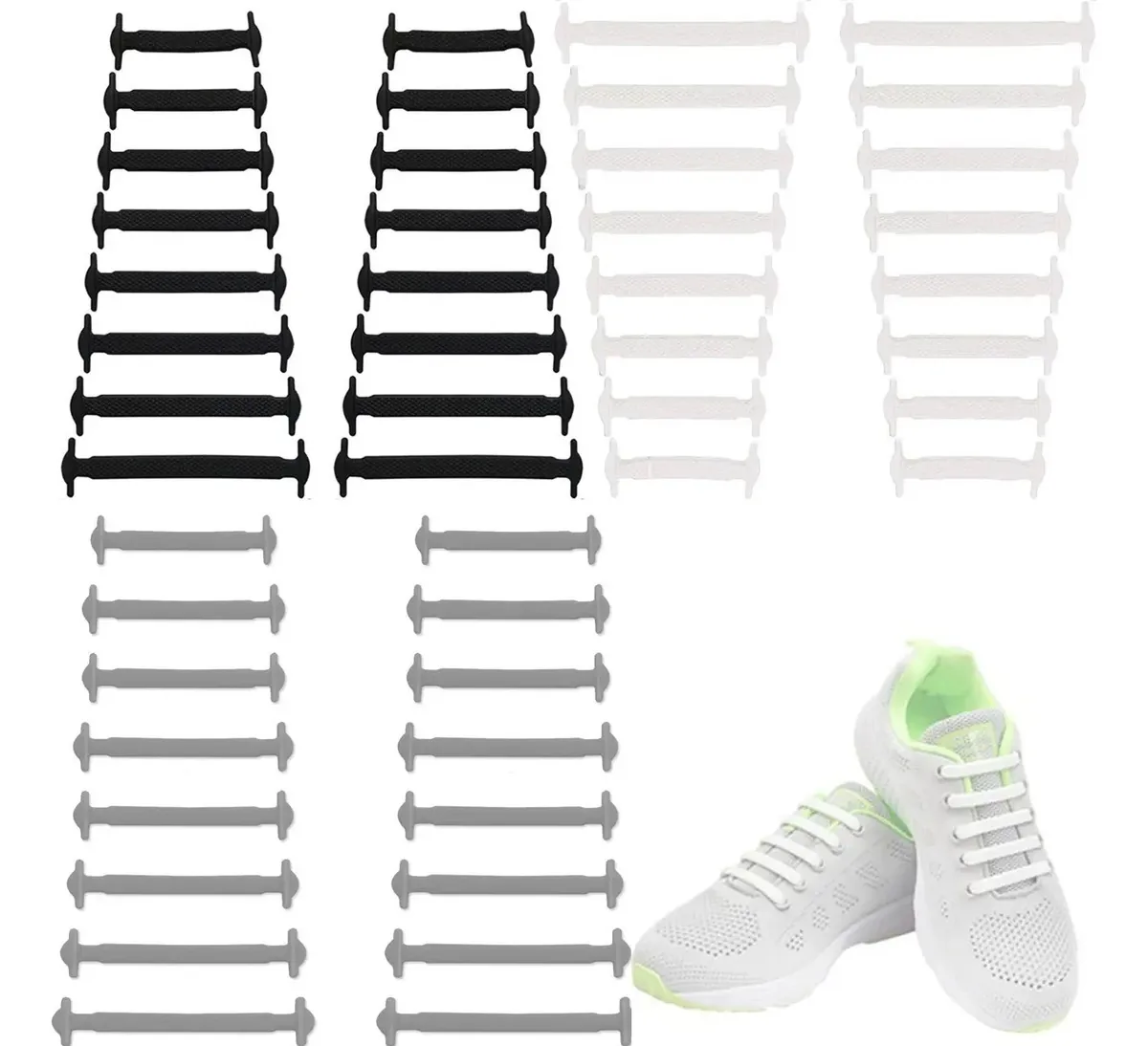 3 pares de cadarços de silicone para adultos sem cadarços