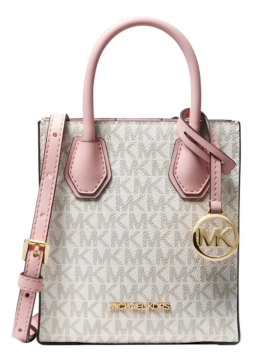 Bolsa Michael Kors Mercer Bege Assinatura Ouro Rosa-claro