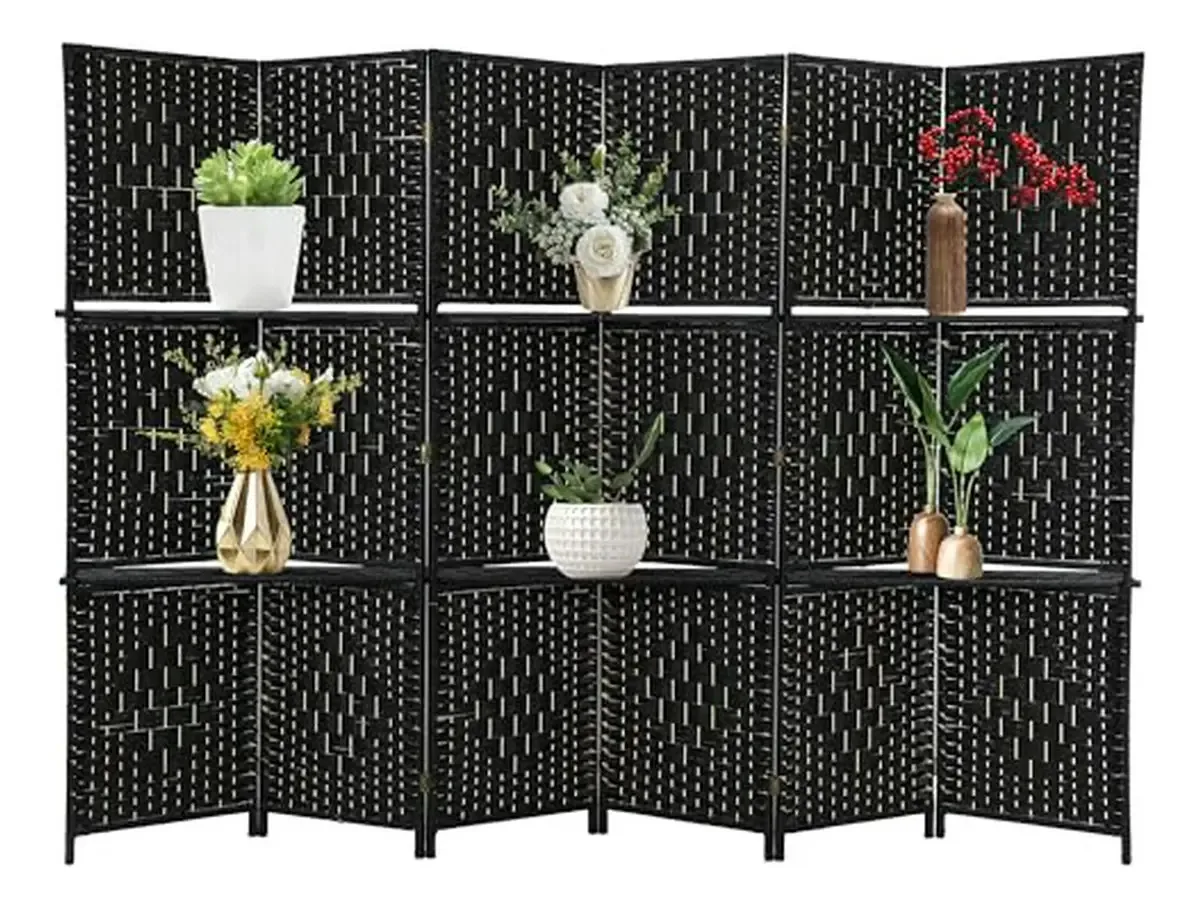 Divisória de quarto dobrável e portátil de 6 painéis, preta