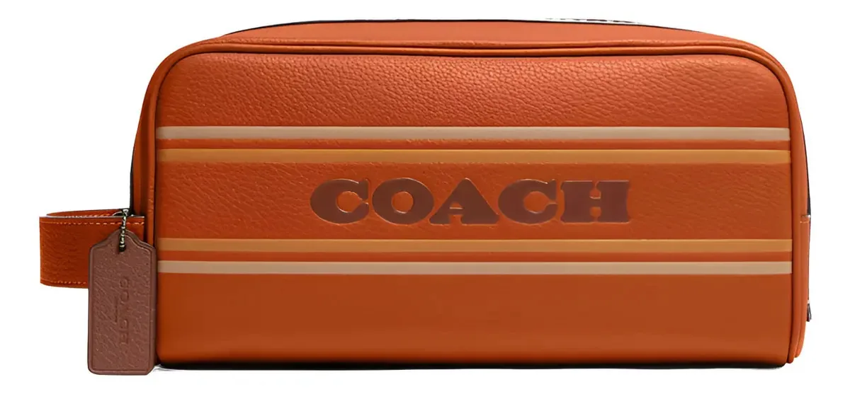 Bolsa de viagem Coach em couro laranja e listras