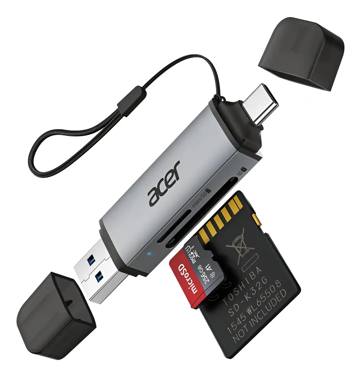 Leitor De Cartão Sd Acer Usb C Dual Slots Usb 3.0 Tipo C Cor Midnight