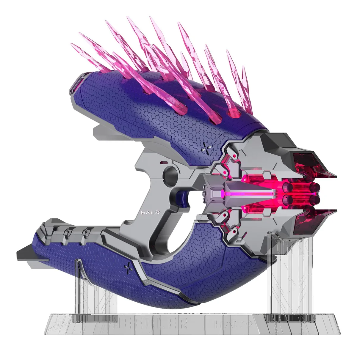 Lançador de dardos Nerf Halo Needler Edição Limitada, com dardos que acendem, tambor giratório para 10 dardos, 10 dardos Elite e cartão de jogo com conteúdo para o jogo.