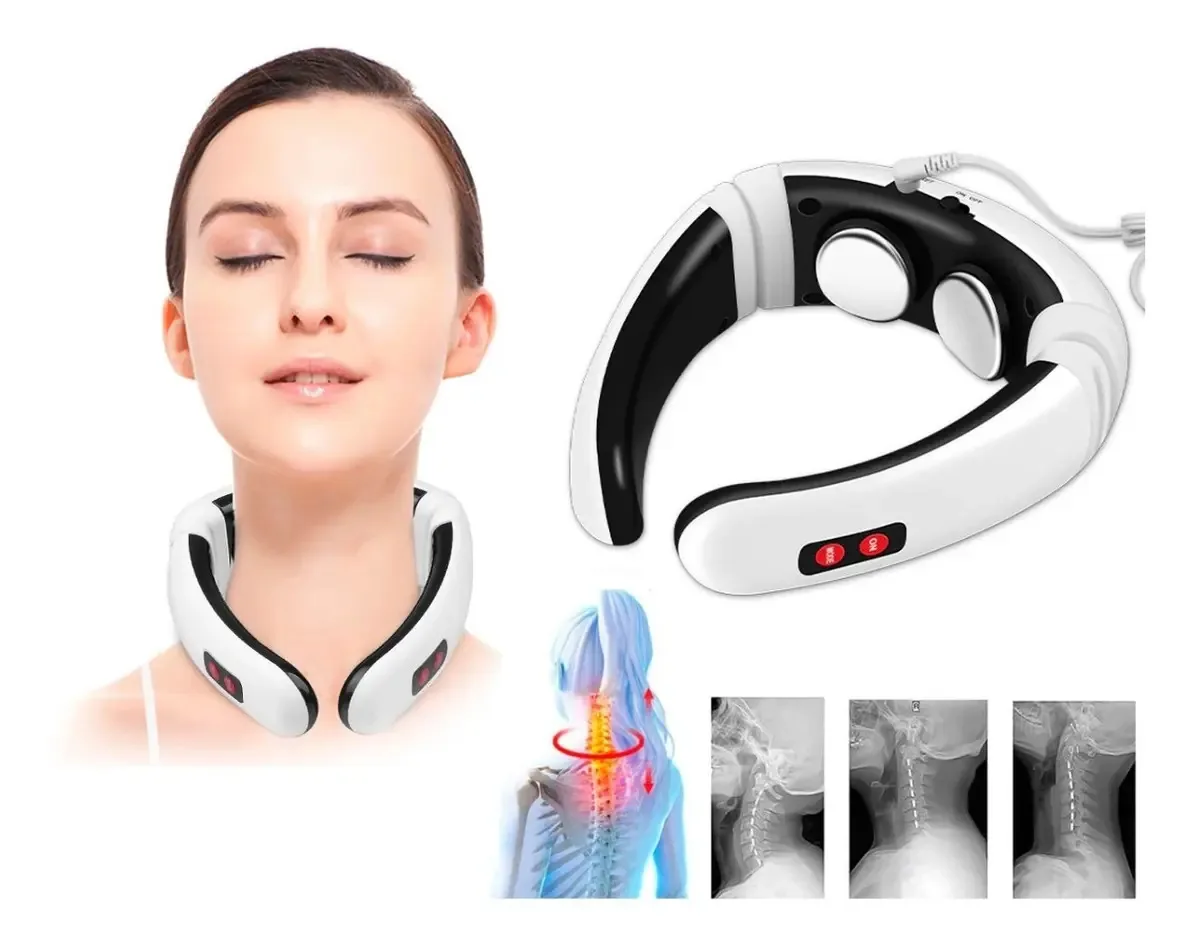 Massageador cervical, pescoço e costas, terapia de eletropulsão, branco