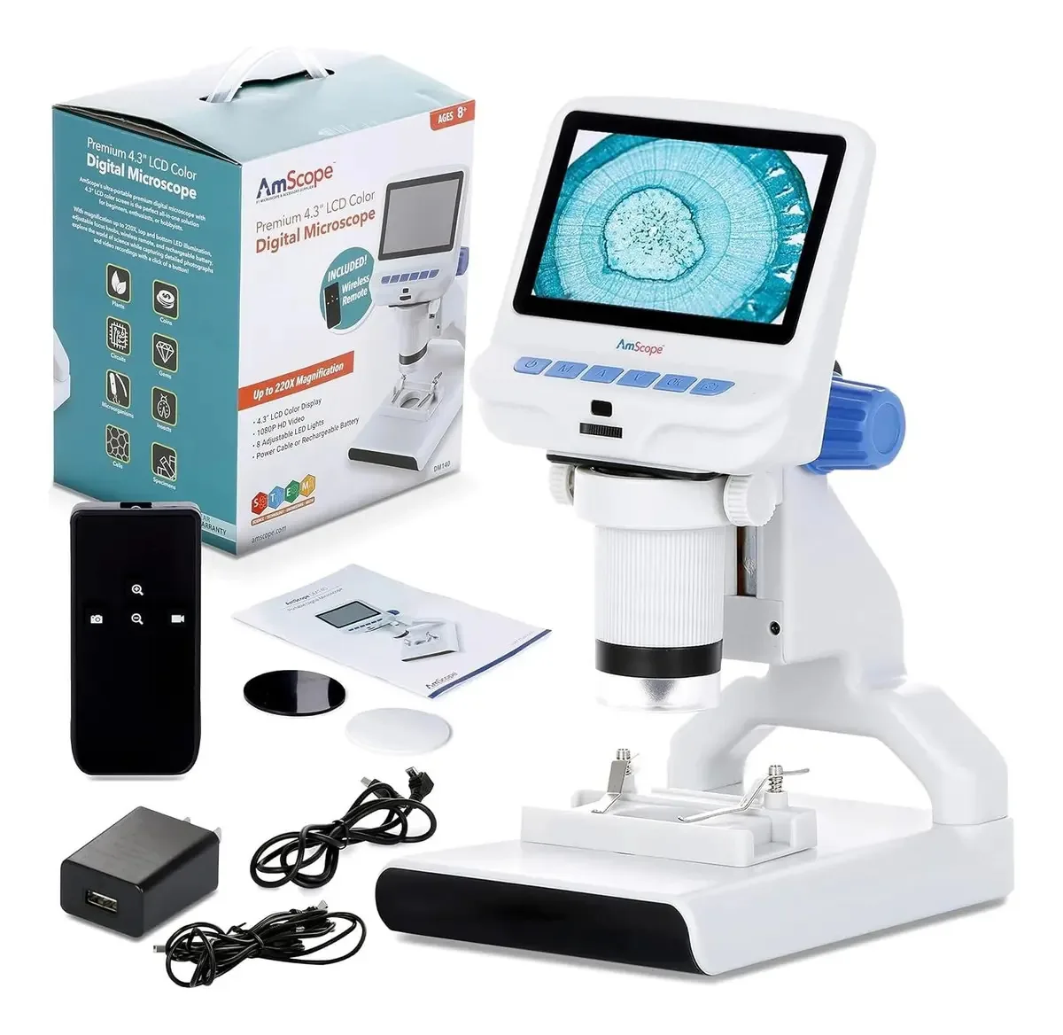 Amscope - Microscópio colorido LCD portátil premium 1080p HD