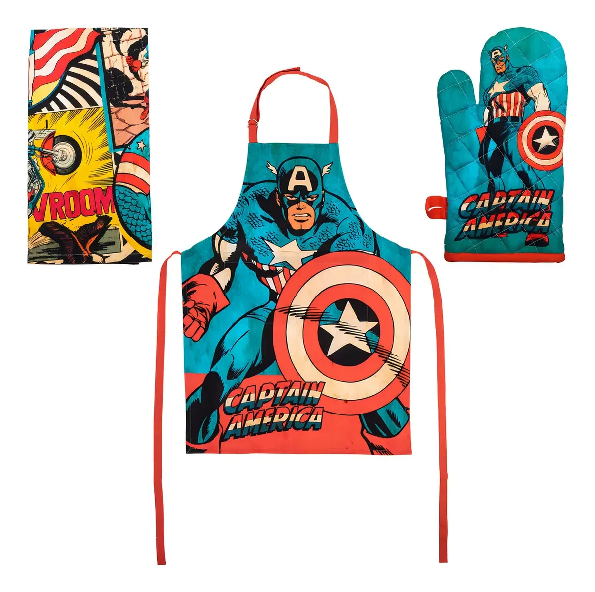 Conjunto de 3 aventais Bioworld Captain America, multicoloridos. Cor multicolorida