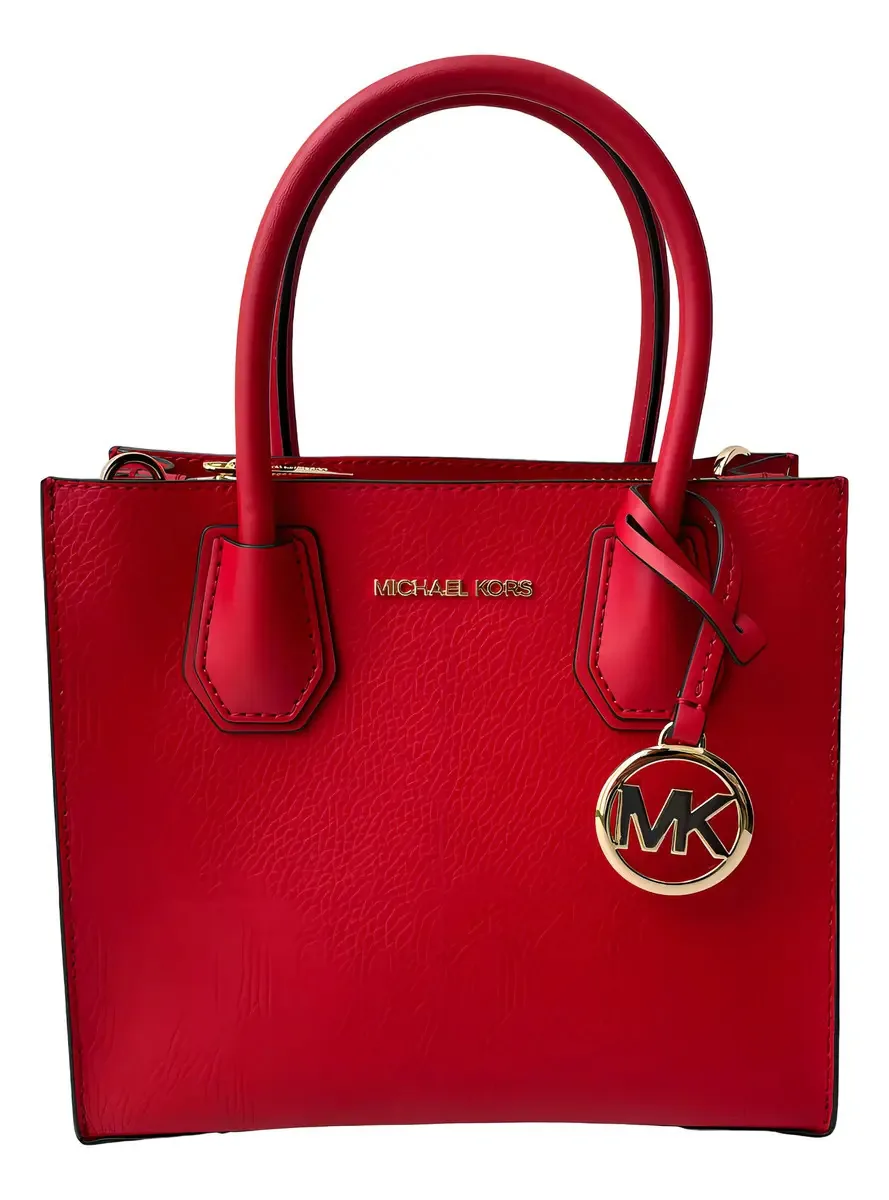 Carteira Michael Kors TOTEMKREDMED, design de couro vermelho liso, alças vermelhas e ferragens douradas