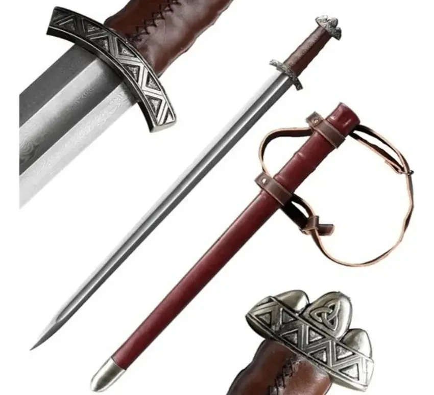 Espada Viking funcional em aço de chocolate e damasco