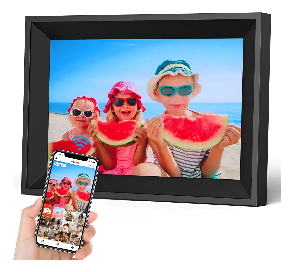Compatível com moldura fotográfica digital Ram Frameo - 10.1 Euke, cor preta