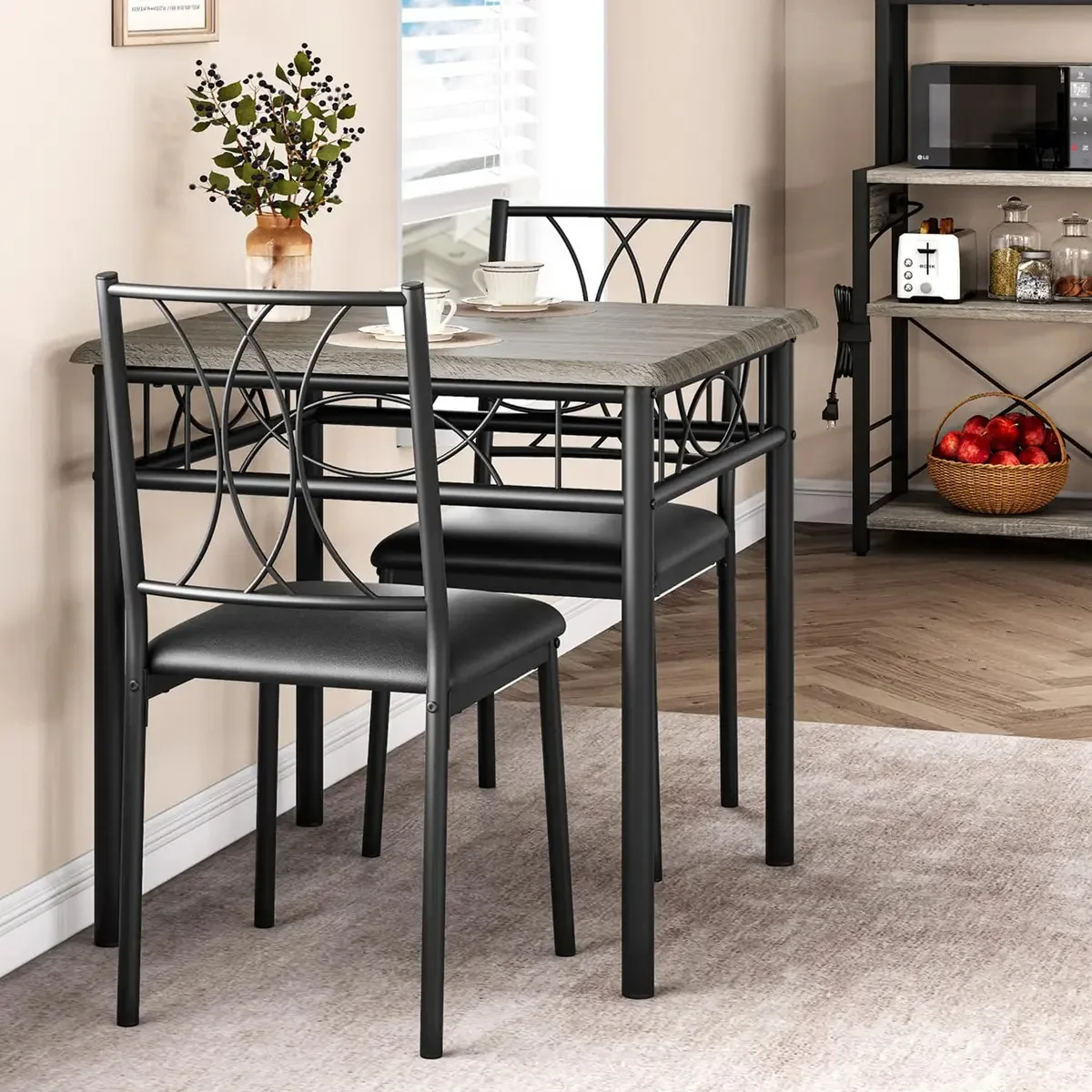 Conjunto de jantar Amyove para 2 mesas de cozinha quadradas Mesa Preta com Lamina
