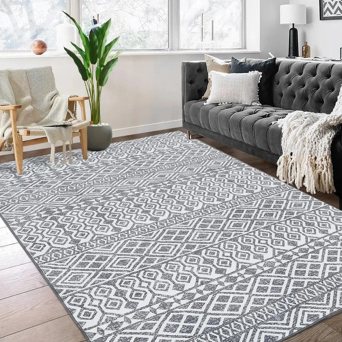 Tapete Glowsol Boho Tapete nórdico Cor cinza/branco Geométrico