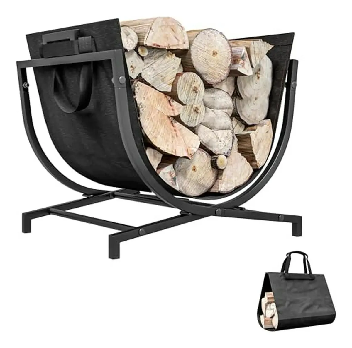 Rack de lenha dobrável compatível com interior e exterior