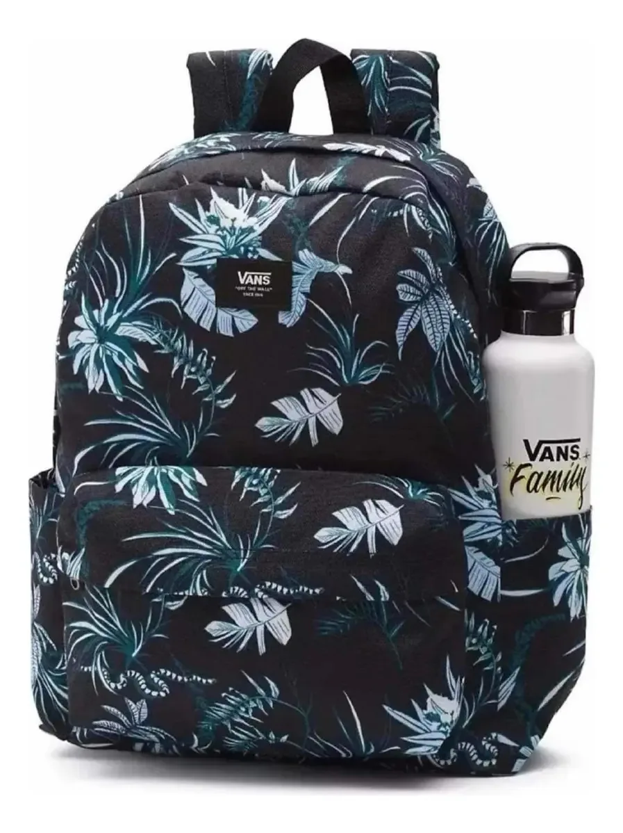 Mochila Vans Old Skool, cor: preto, design de tecido, flores