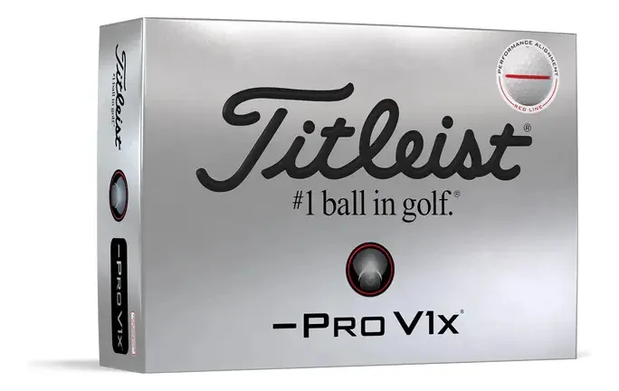 Bola de alinhamento de desempenho do Titleist Pro V1x Dash/cor vermelha branca e vermelha