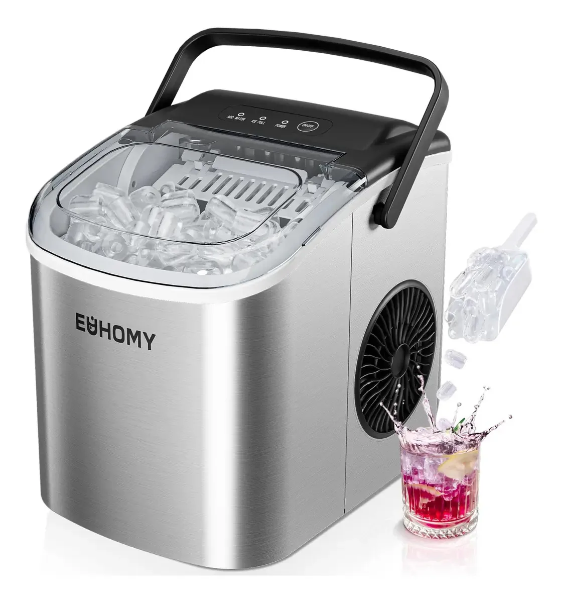 Máquina de Gelo Euhomy Portátil 26 Kg/dia, Auto-limpeza