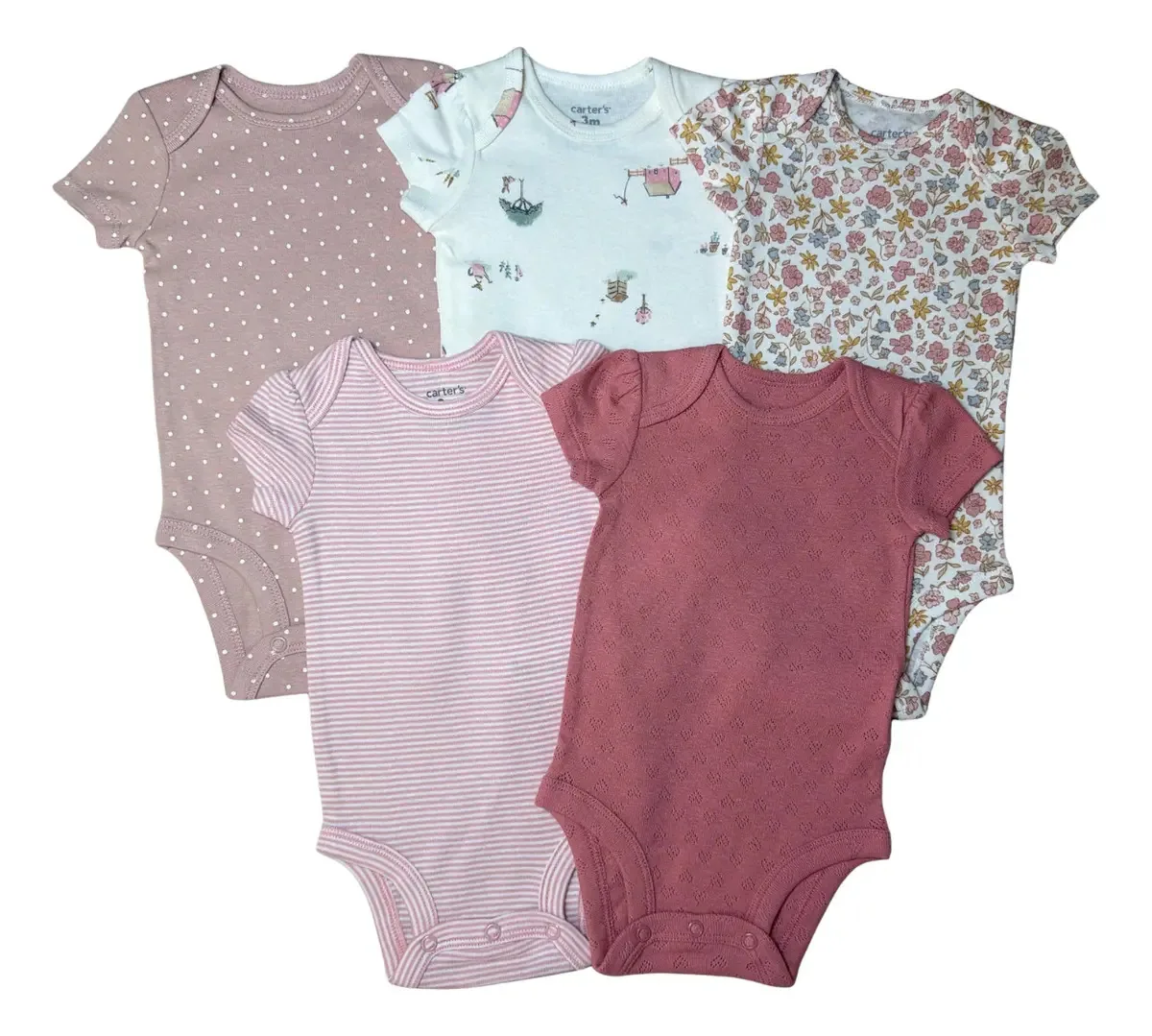 Carter's Kit 5 Bodies Manga Curta Menino Menina Cor Menina - Casinhas E Flores Tamanho 24m