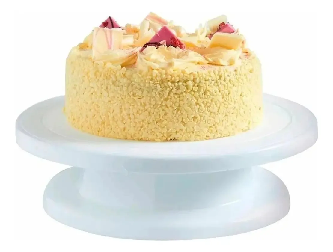 Bandeja de bolo giratória em pé para decorar pastelaria com pé branco