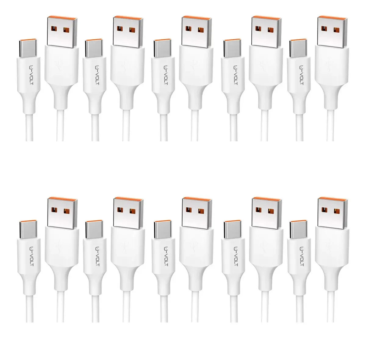 Pacote de 10 cabos de dados USB tipo C Quick Charge 2.4A U-volt Vcbl002 White