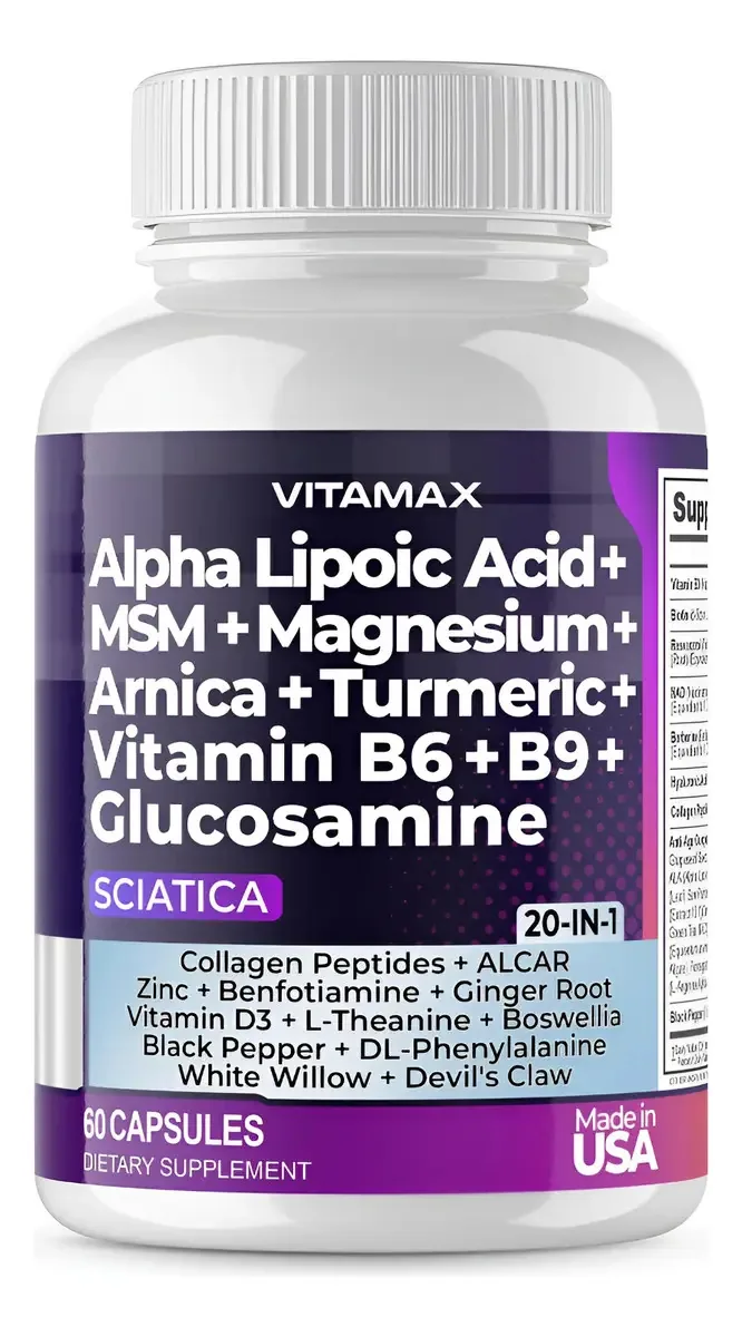 Suplemento de suporte à saúde do nervo ciático Vitamax 60 cápsulas