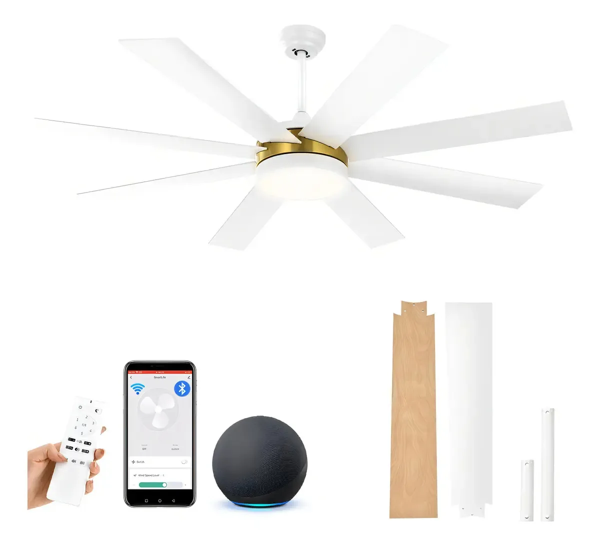 Ventilador de teto Yitahome de 60 polegadas com luzes e contadores