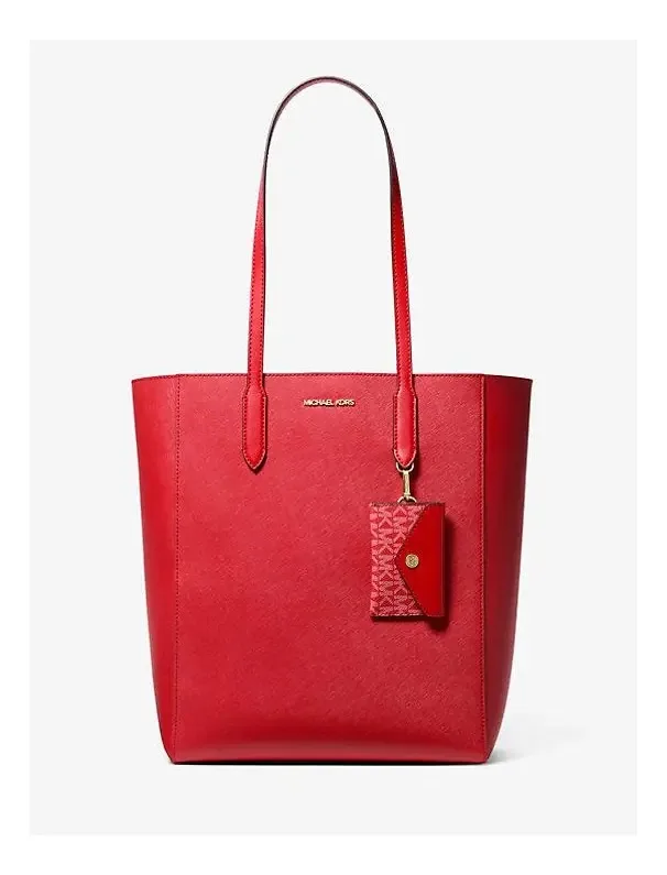 Sacola Michael Kors Vincent Saffiano com cartão vermelho vermelho e ferragens em ouro vermelho